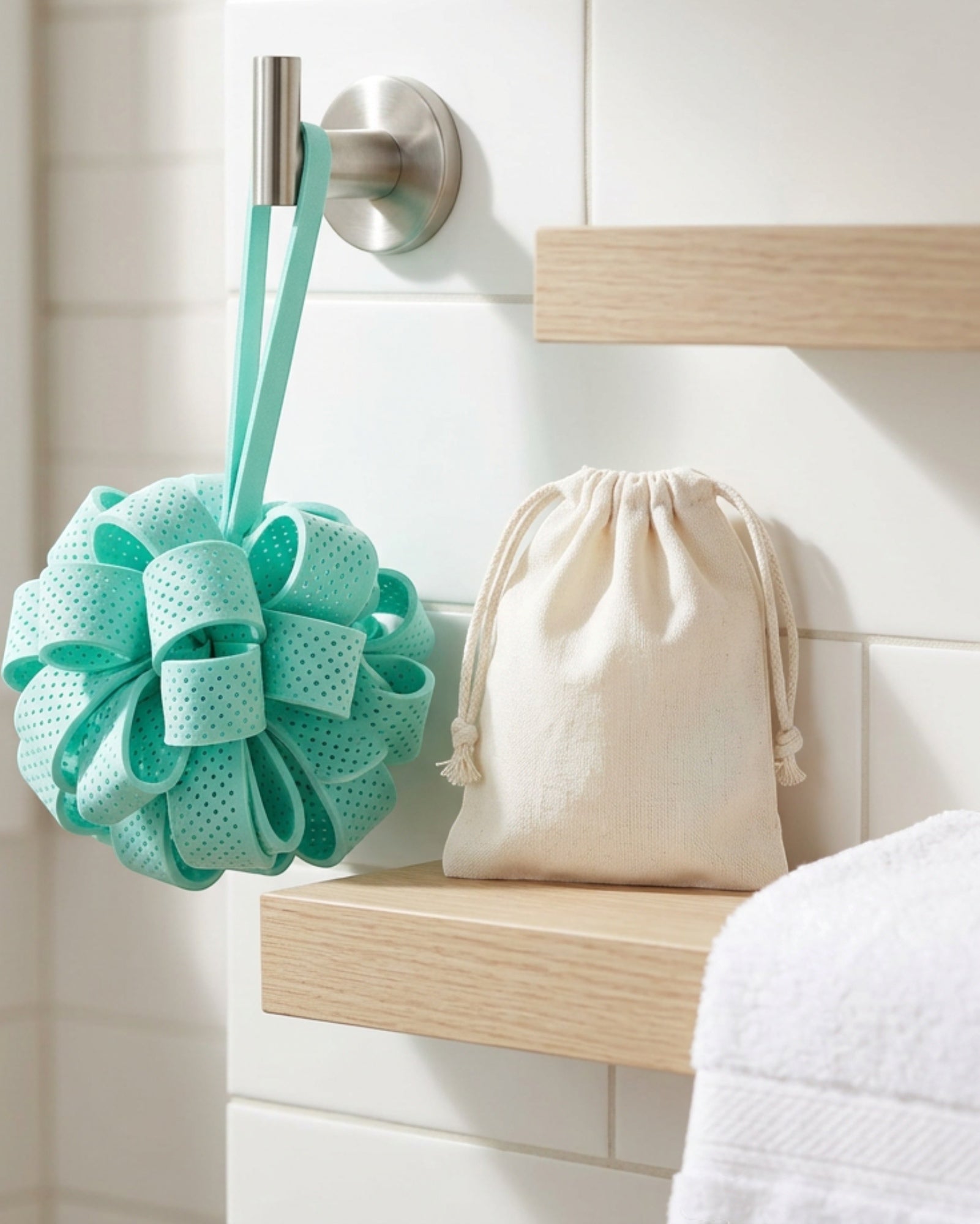Mjvbf Perforated EVA Ribbon Bath Ball Seafoam - Lifestyle view